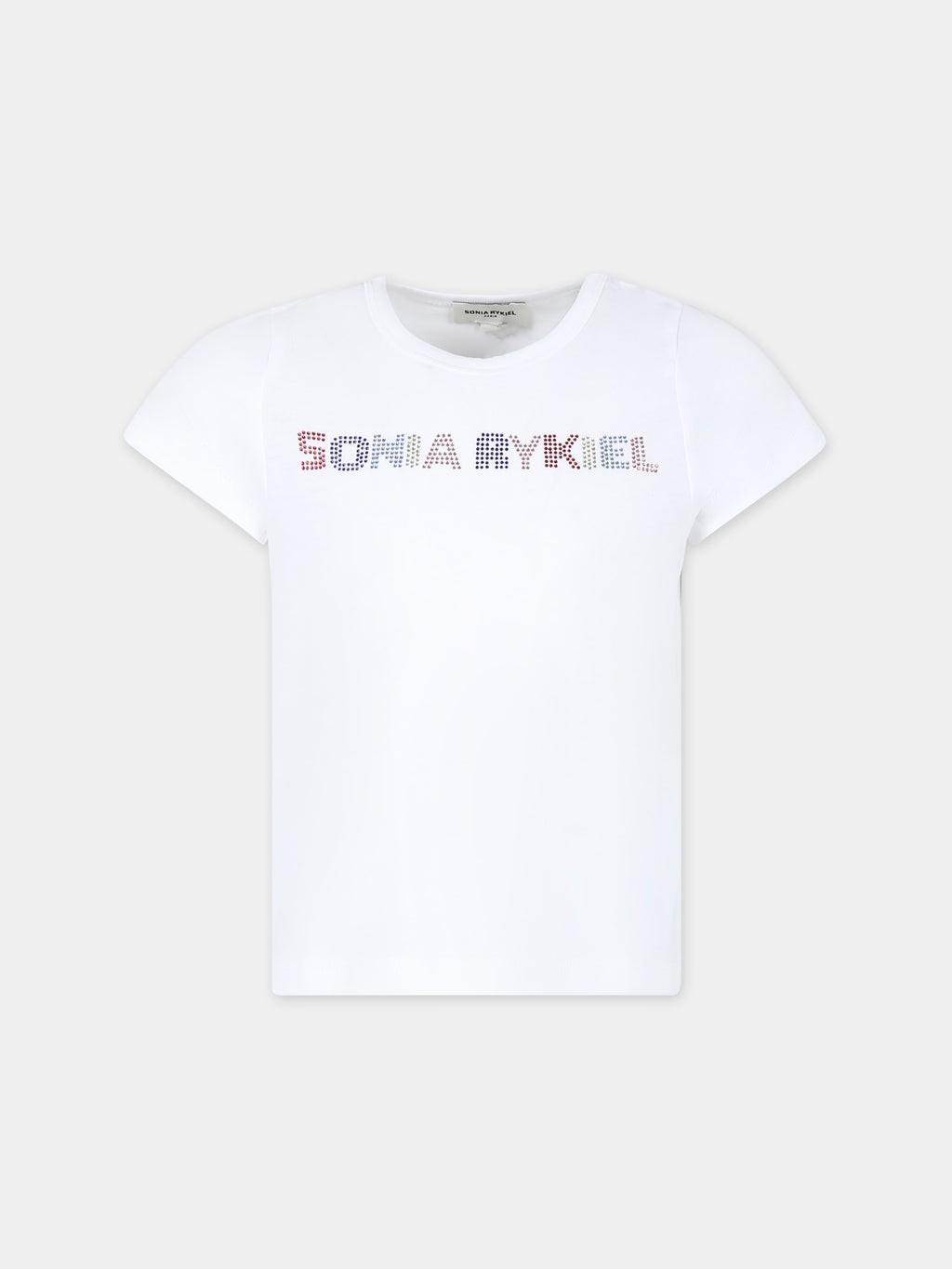 White t-shirt for girl with logo and  rhinestone